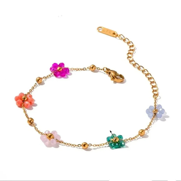 Flower Stainless Steel 18K Gold Waterproof Bead Flower Necklace Bracelet Set - Picture 14 of 16